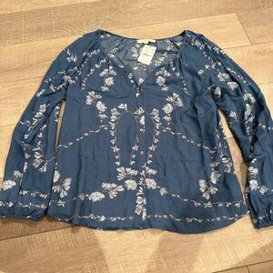 LOVESTITCH WOMENS BLUE FLORAL BLOUSE NEW SIZE LARGE